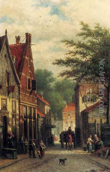 Figures In A Dutch Town Oil Painting - Georgius Heerebaart