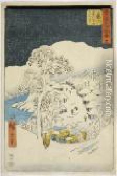 Fujikawa, From The Series Gojusan Tsugi Meishozue Oil Painting - Utagawa or Ando Hiroshige