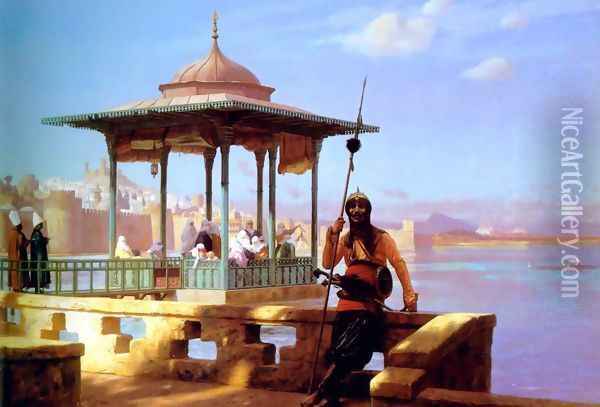 Harem in the Kiosk (or The Guardian of the Seraglio) Oil Painting - Jean-Leon Gerome