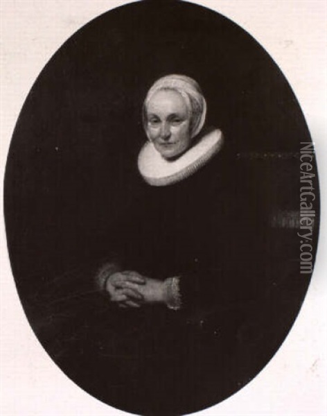 Portrait Of A Lady, Aged 60, Seated Small Three-quarter In A Black Dress With Fur Trim .... Oil Painting - Quiringh Gerritsz van Brekelenkam