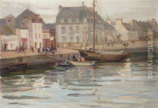 Evening In Concarneau, Brittany Oil Painting - Robert Hope