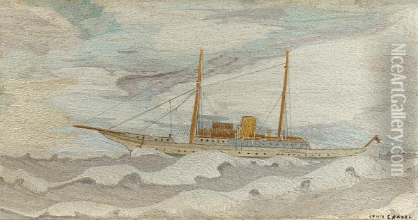 A Steam Yacht, Flying The White Ensign. Oil Painting - John Craske