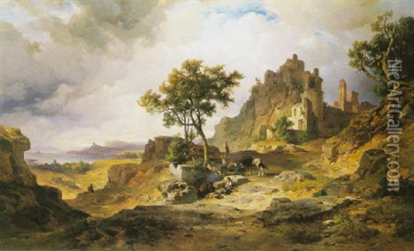 Hegaulandschaft Mit Der Ruine Hohentwiel Oil Painting - Albert Emil Kirchner