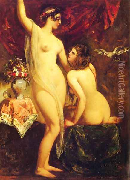 Two Nudes In An Interior Oil Painting - William Etty