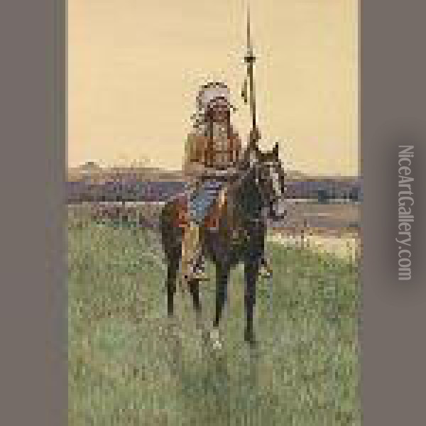 Southern Plains Indian Warrior Oil Painting - Henry Farny