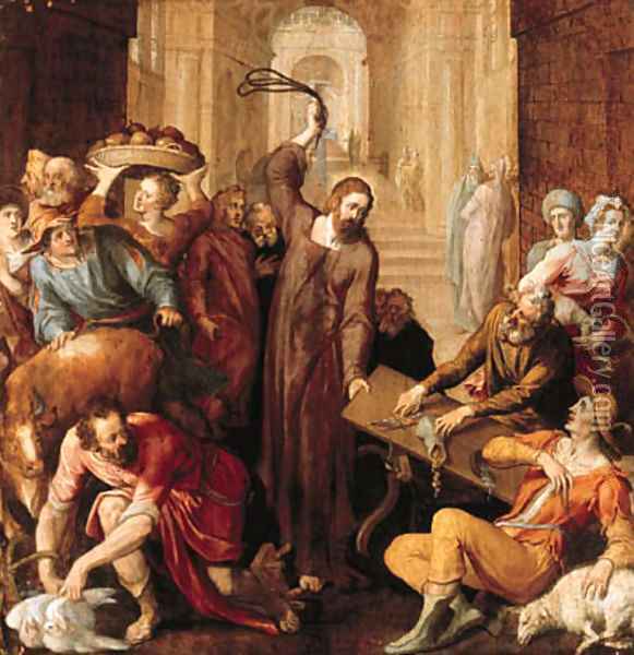 Christ driving the money lenders from the Temple Oil Painting - Frans Floris