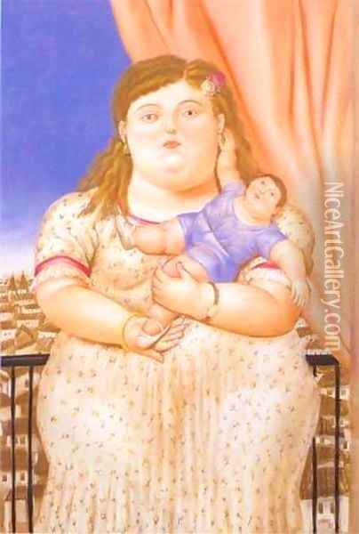 Mother And Son 1993 Oil Painting - Fernando Botero