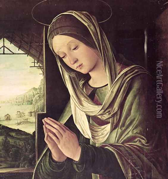 The Nativity, 1490 (detail) Oil Painting - Lorenzo Costa