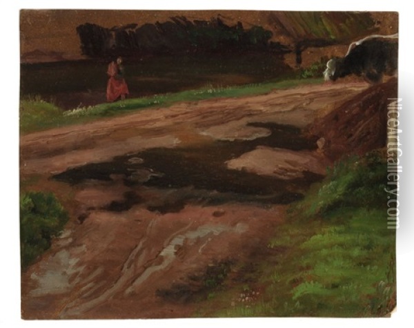 Landstrase Mit Bauerin Oil Painting - Christian Friedrich Gille