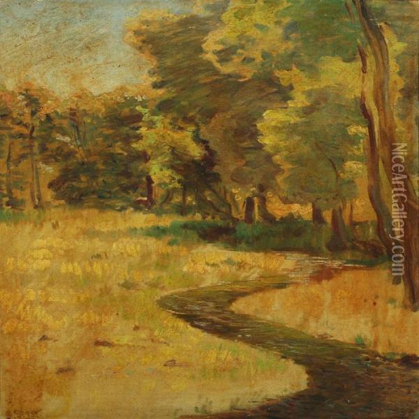Forest Scenery With Stream Oil Painting - Georg Sophus Seligmann