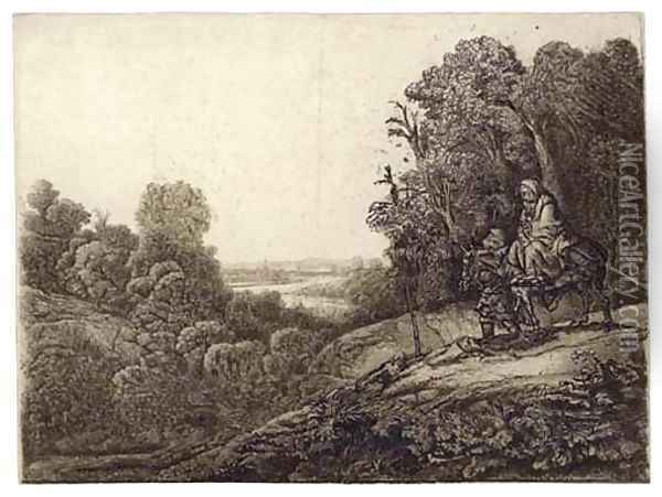 The Flight into Egypt Altered from Seghers Oil Painting - Rembrandt Van Rijn