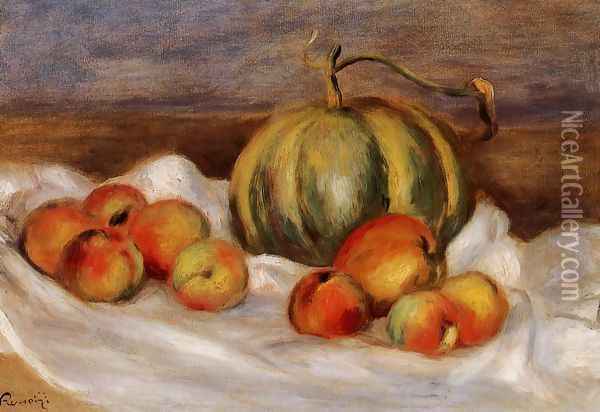 Still Life With Cantalope And Peaches Oil Painting - Pierre Auguste Renoir