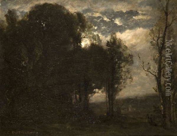 Lisiere De Bois, Effet De Lune Oil Painting - Henri Joseph Constant Dutilleux