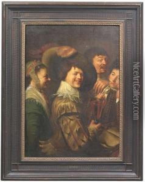 A Merry Company. Oil Painting - Frans Hals
