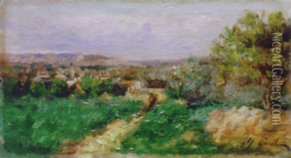 Village Dans Un Paysage Oil Painting - Alfred Casile