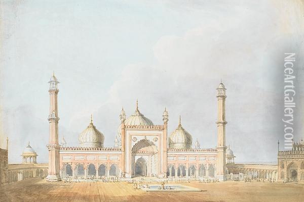The Jama Masjid, Delhi, India Oil Painting - William Daniell RA