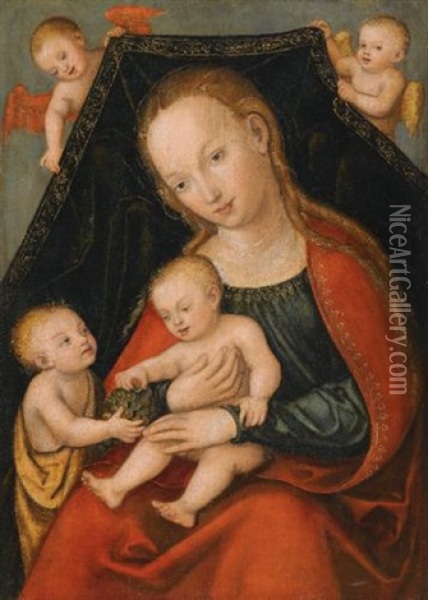 The Virgin And Child With St. John The Baptist And Two Angels Oil Painting - Lucas Cranach the Elder