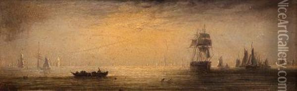 A Moonlit Seascape Oil Painting - Adolphus Knell