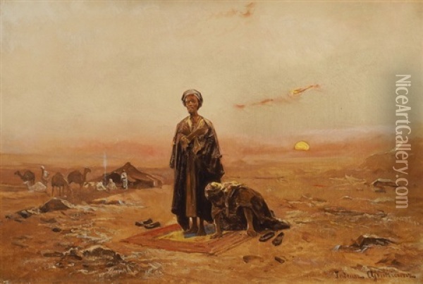 Beduinen Beim Abendgebet In Der Wuste Oil Painting - Tadeusz Ajdukiewicz