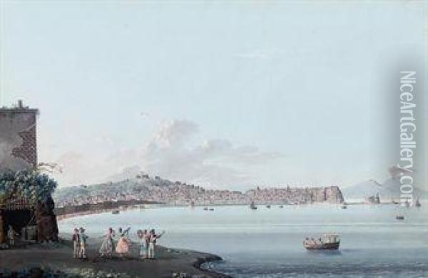 The Bay Of Naples, Vesuvius Beyond Oil Painting - Michele De Vito