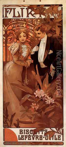 Flirt (calendar) Oil Painting - Alphonse Maria Mucha