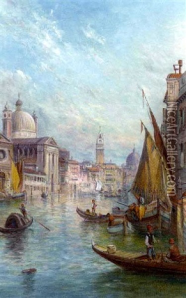 The Dogana, Venice (+ The Giudecca Canals, Venice; Pair) Oil Painting - Alfred Pollentine