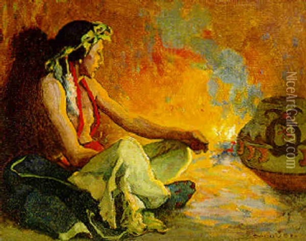 Golden Firelight Oil Painting - Eanger Irving Couse