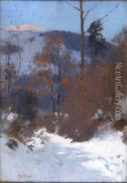 Wooded Landscape Under Snow Oil Painting - Patrick William Adam
