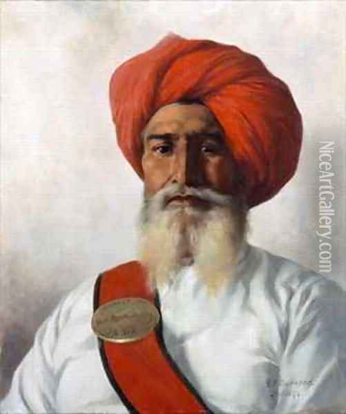 Ganda Singh, a Sikh chaprassee of Col Wilmer's topographical No 14 survey party Oil Painting - Gertrude Ellen Burrard