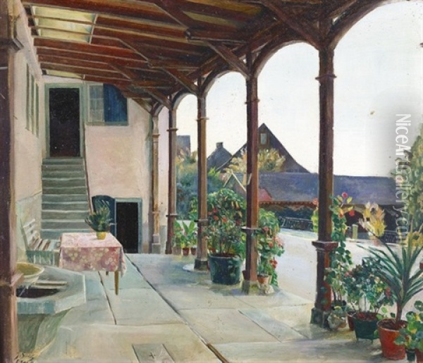 Gasthofvorhalle In Ermatingen Oil Painting - Jose Sanz Arizmendi