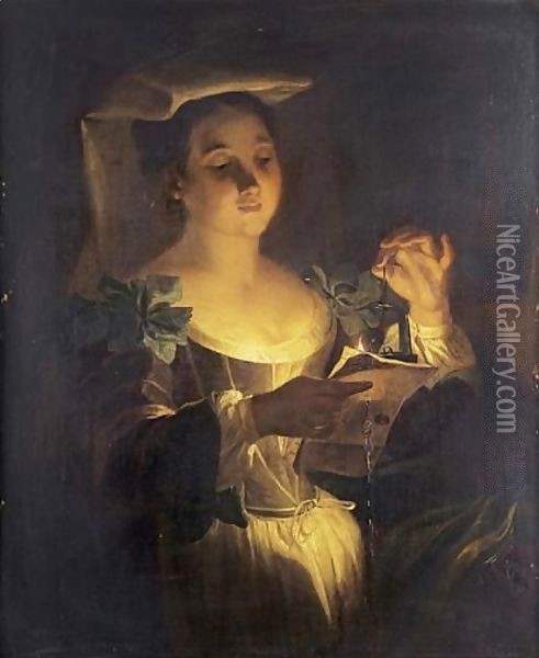 Young Woman Reading A Letter Oil Painting - Jean Raoux