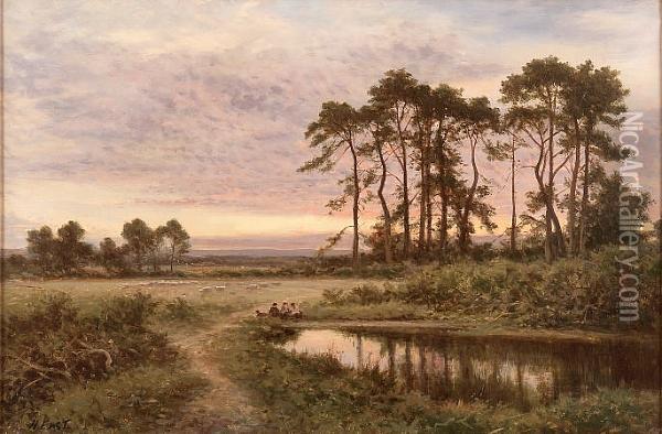 Evening |glow, Surrey Oil Painting - H. East
