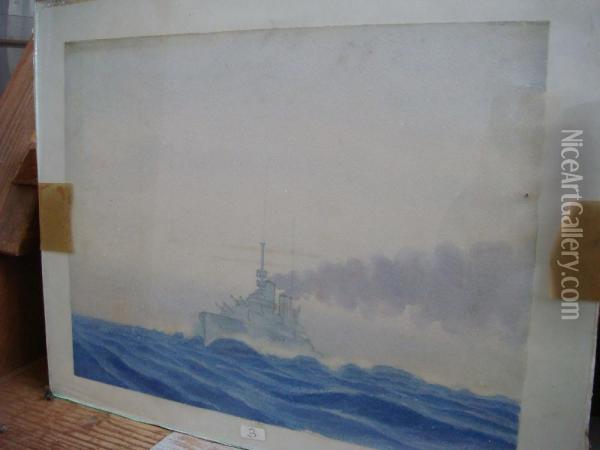 Navire De Guerre Oil Painting - Pierre Leconte