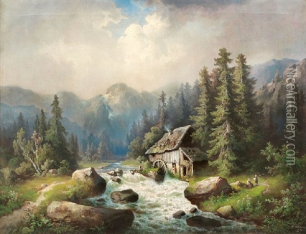 Wildbach Mit Muhle Oil Painting - Guido Hampe