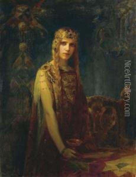 Femme A La Couronne: La Princesse Celte Oil Painting - Gaston Bussiere