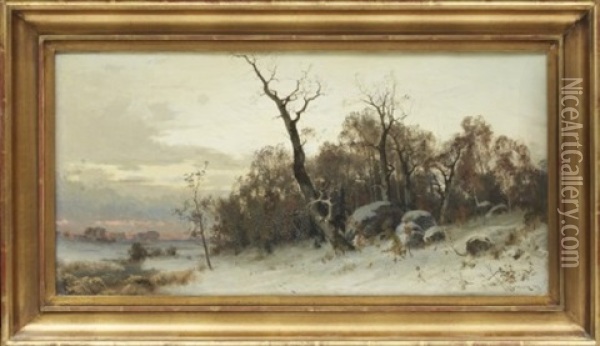 Vinterlandskap Oil Painting - Arvid Mauritz Lindstroem