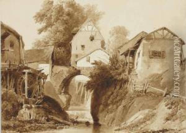 Vue D'un Moulin Oil Painting - Jules Louis Frederic Villeneuve