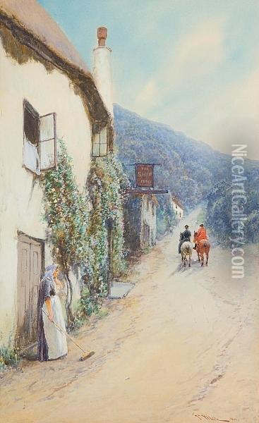 Street Scene In North Devon, Thought To Be Lynton Oil Painting - John White