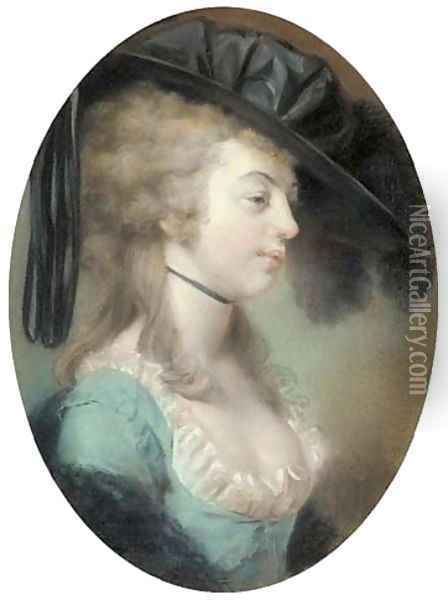 Portrait of a lady with feathered black hat thought to be the Duchess of Devonshire Oil Painting - John Russell
