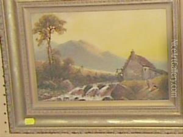 Rural Landscape With Cattle And Milk Maid Oil Painting - Henry Harris