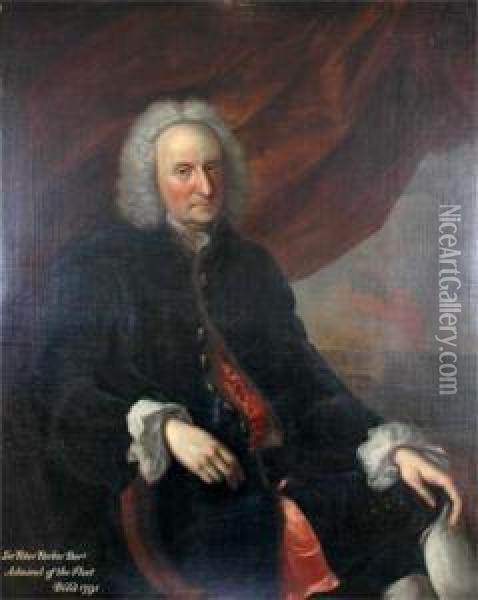 Three Quarters Length Portrait Of A Gentleman, Sir Peter Parker Bart, Admiral Of The Fleet Oil Painting - John Thomas Seton