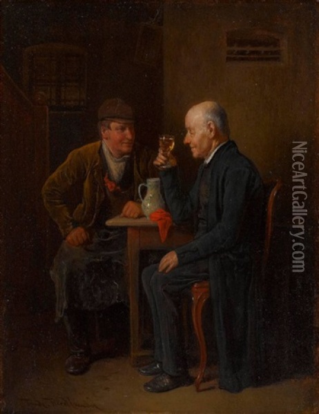 Zwei Herren Bei Einem Glas Wein Oil Painting - Friedrich Ritter von Malheim Friedlaender
