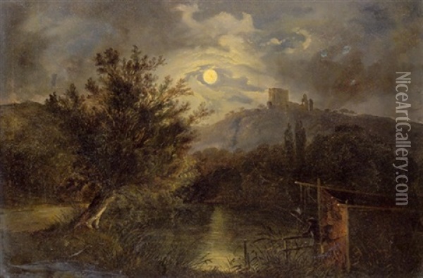 Landschaft Bei Mondschein Oil Painting - Joseph Altenkopf