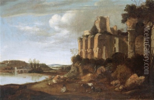 Flusslandschaft Mit Ruinen Oil Painting - Horatius de Hooch