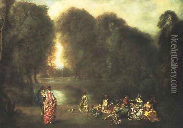 Assemblee dans un parc Oil Painting - Jean-Antoine Watteau
