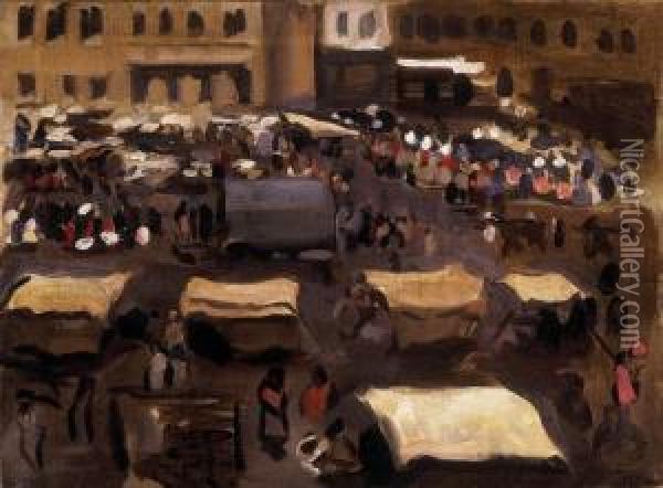 Market-place Oil Painting - Valer Ferenczy