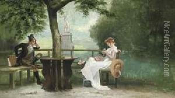 Young Lovers In The Park Oil Painting - Francis Sydney Muschamp