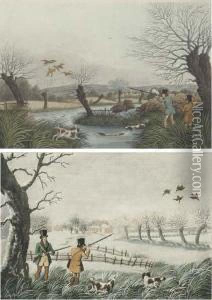 Snype Shooting Near Uxbridge; And Wilde Duck Shooting Near Cowley Oil Painting - Robert Ii Havell