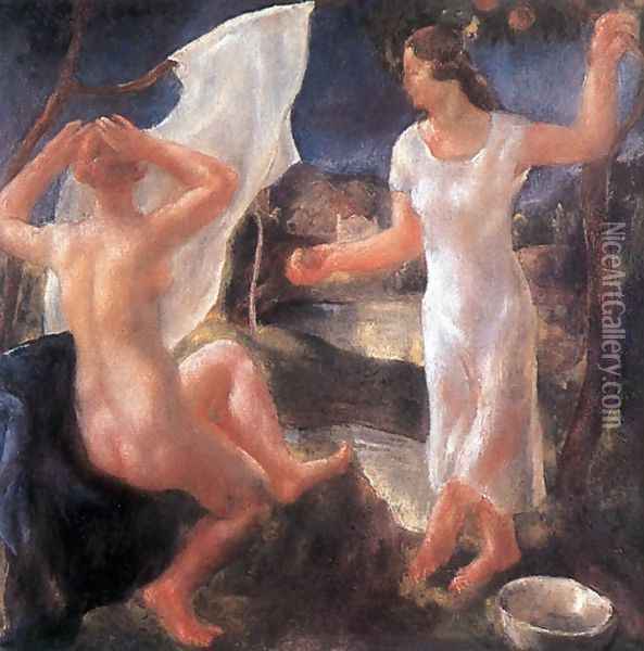 Bathing Women 1928 Oil Painting - Jeno Paizs Goebel