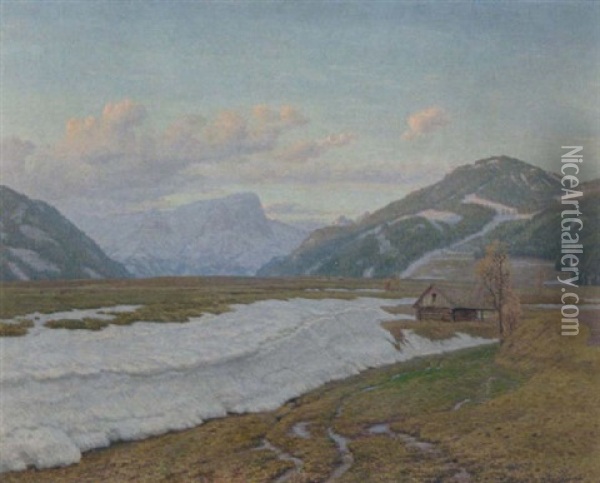 Letzter Schnee (motiv Bei Aflenz, Steiermark) Oil Painting - Thomas Leitner